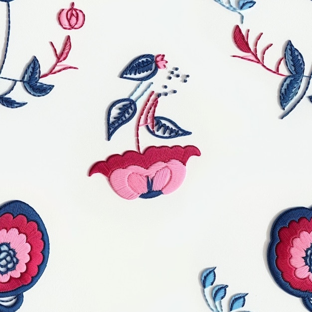 haft kwiatowy na białym tle